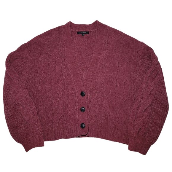 Love Tree Sweaters - Women's Burgundy Boxy Oversized Cable Knit Button-Up Cardigan Size Medium